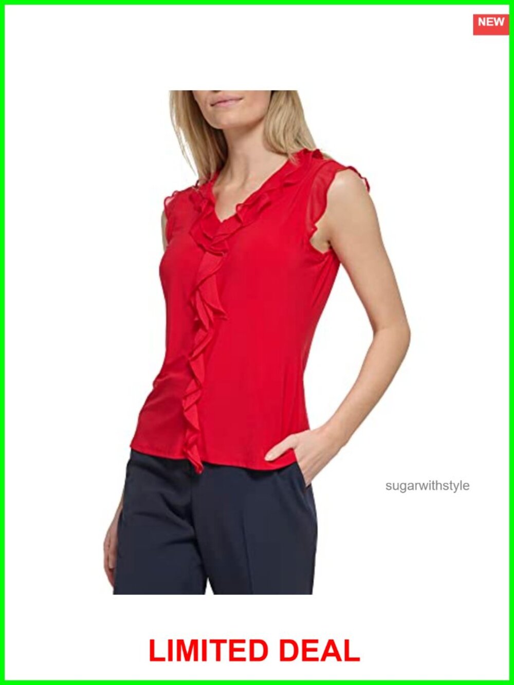 Tommy Hilfiger Adaptive Sleeveless Ruffle Front Blouse